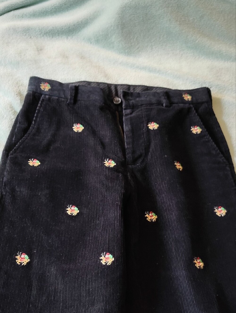 Xmas Black Embroidered Corduroy Men's Pants - Picture 7 of 8